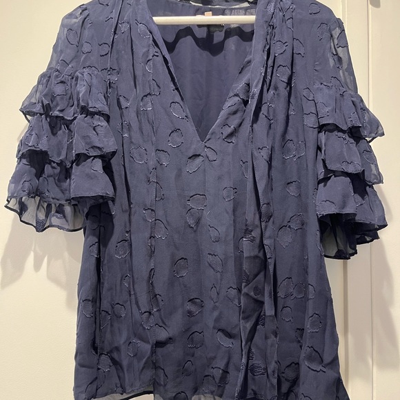 Rebecca Taylor 10 Chiffon Blue Polka Dot Blouse - Picture 2 of 5